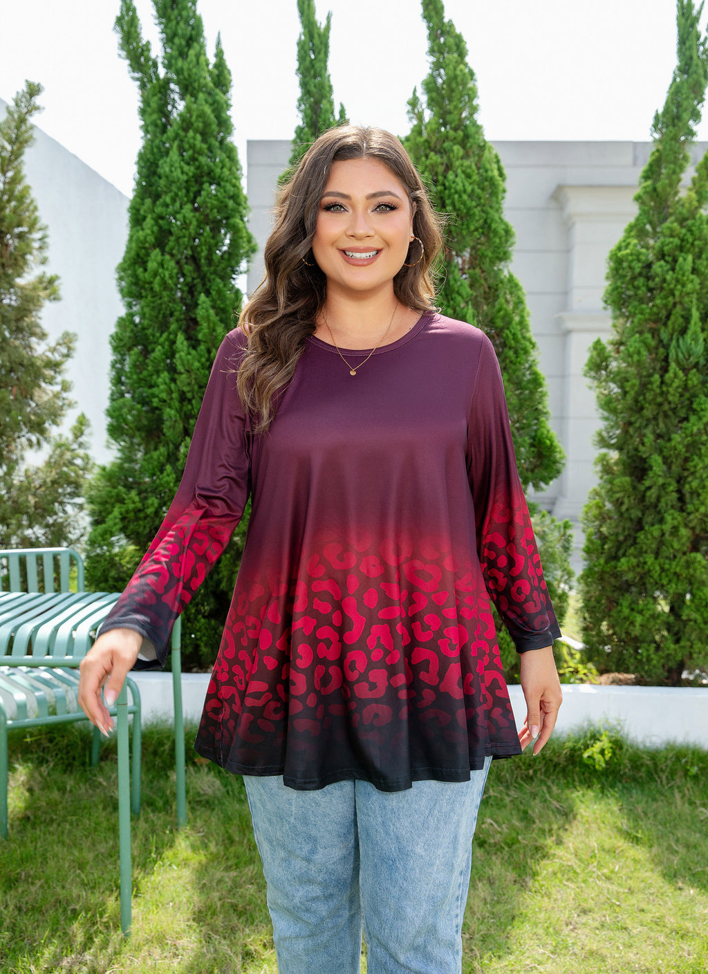 Womens Tunic 3/4 Sleeve Plus Size Tops Crew Neck Swing Flowy Loose Fit T-Shirt Blouses to Wear with Leggings