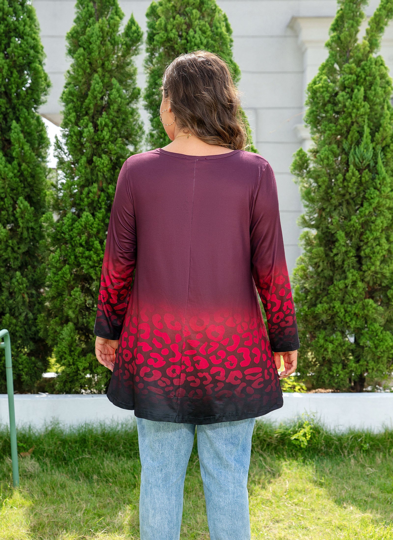 Womens Tunic 3/4 Sleeve Plus Size Tops Crew Neck Swing Flowy Loose Fit T-Shirt Blouses to Wear with Leggings