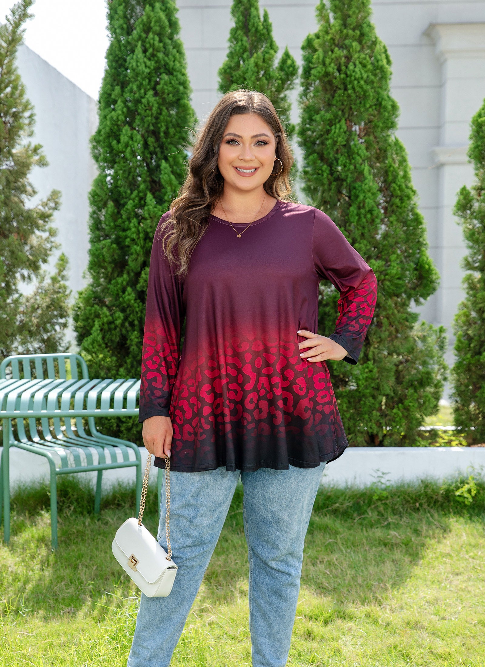Womens Tunic 3/4 Sleeve Plus Size Tops Crew Neck Swing Flowy Loose Fit T-Shirt Blouses to Wear with Leggings