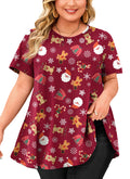 Tunic Tops for Women Plus Size Short Sleeve Crew Neck Swing Flare Loose T-Shirt Blouses to Wear with Leggings