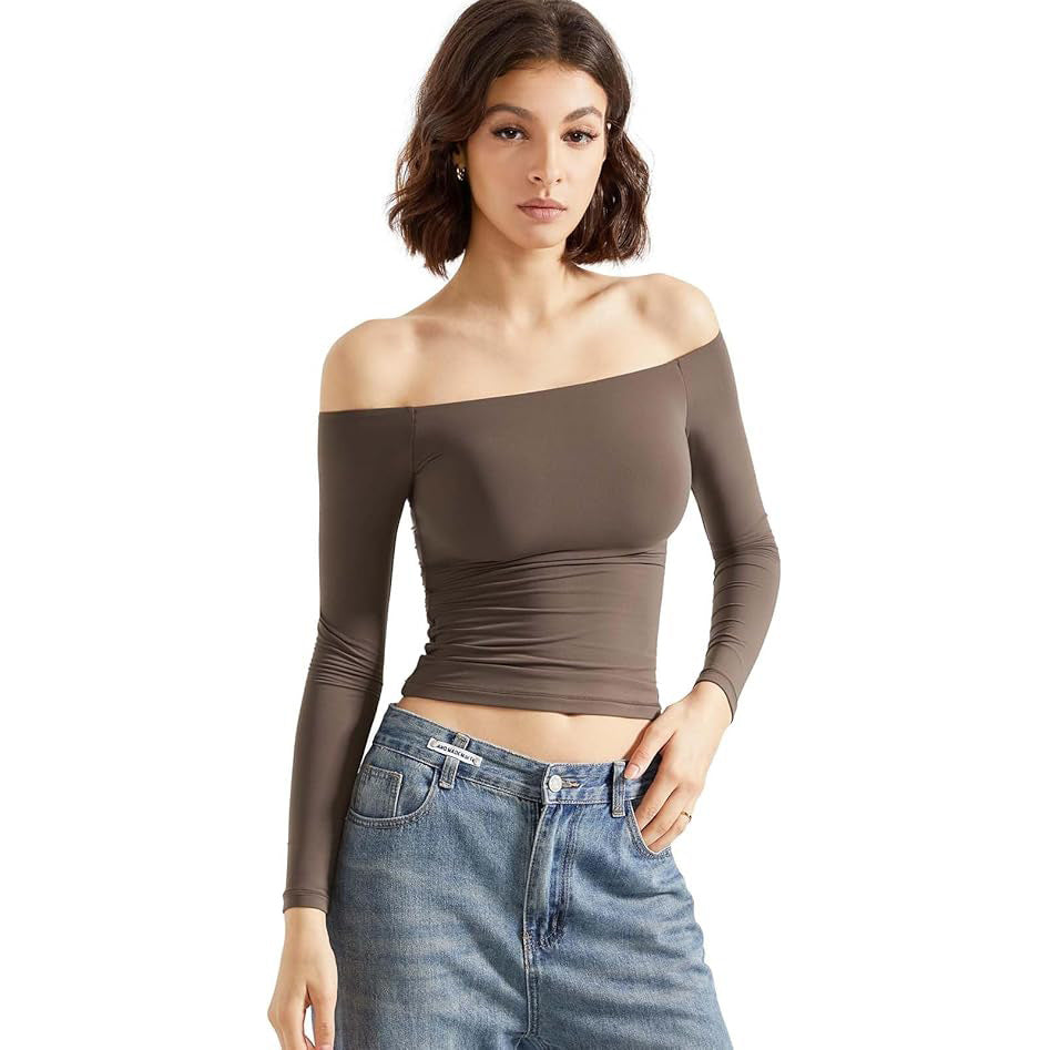 Buttery Soft Off-Shoulder Long Sleeve Crop Top