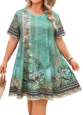 Women's Casual T-Shirt Dress Plus Size Summer Short Sleeve Crewneck Swing Dresses Beach Vacation
