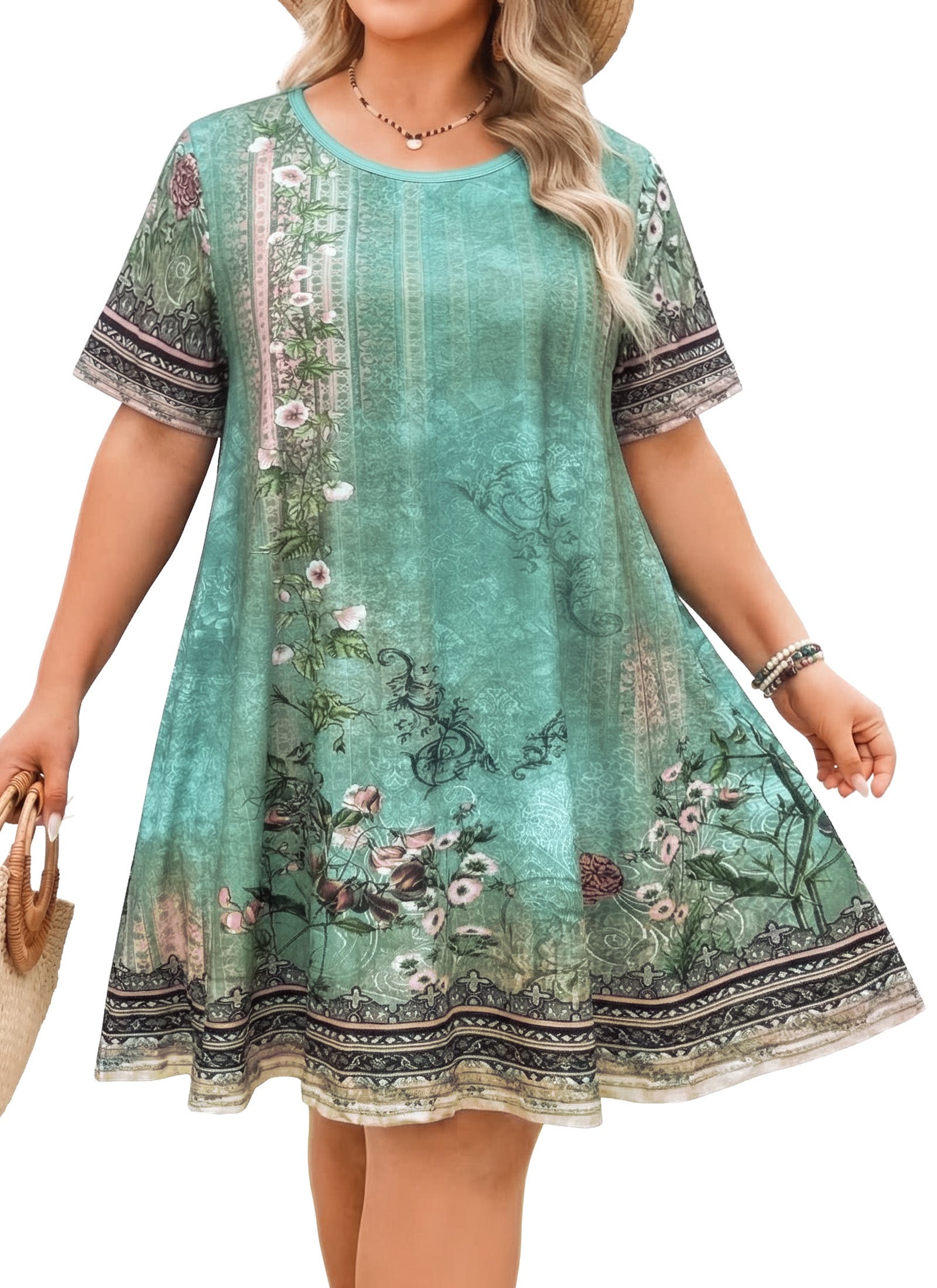 Women's Casual T-Shirt Dress Plus Size Summer Short Sleeve Crewneck Swing Dresses Beach Vacation