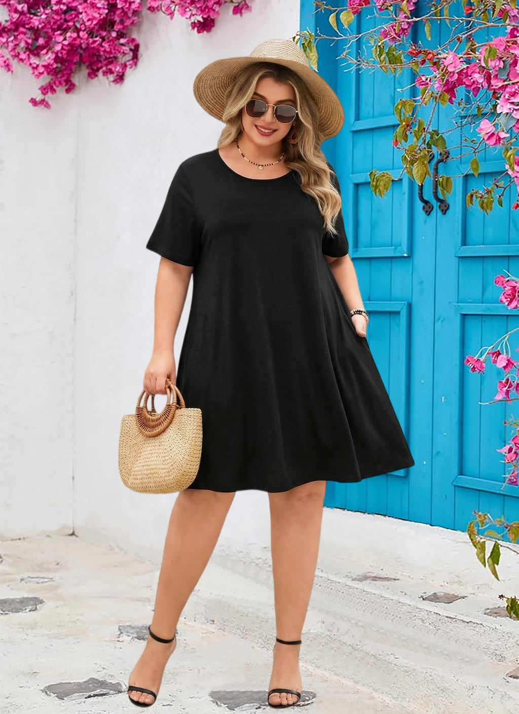 Women's Casual T-Shirt Dress Plus Size Summer Short Sleeve Crewneck Swing Dresses Beach Vacation