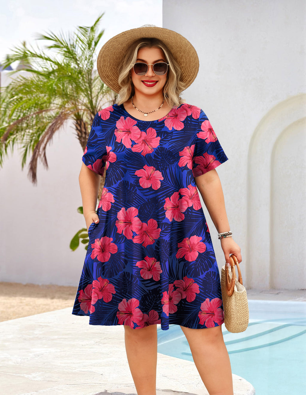 Women's Casual T-Shirt Dress Plus Size Summer Short Sleeve Crewneck Swing Dresses Beach Vacation