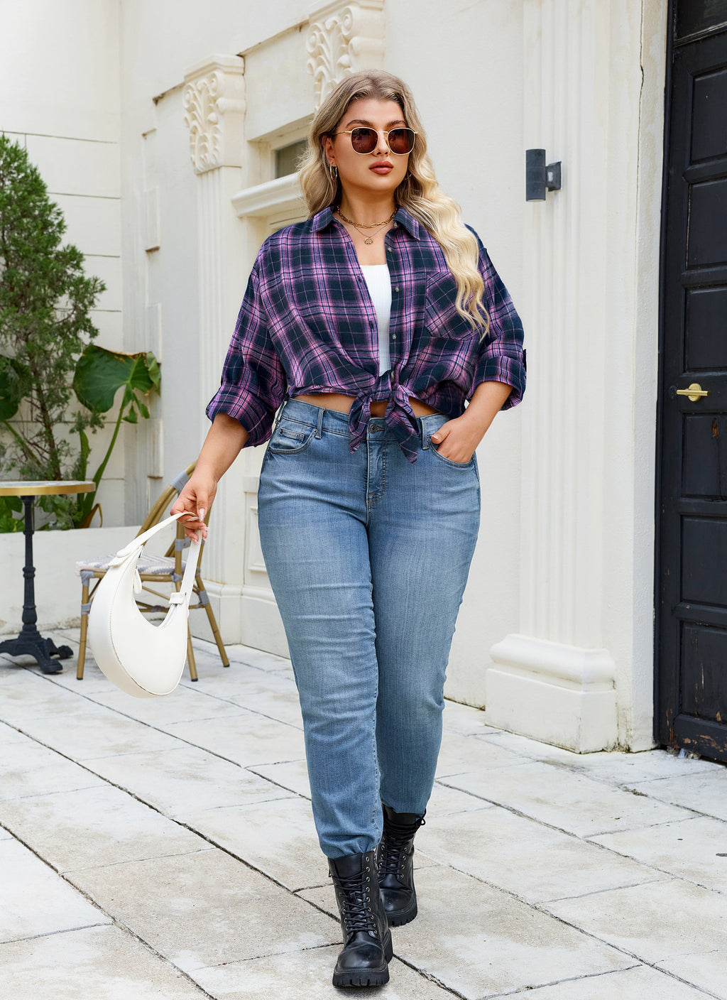 Womens Plus Size Flannel Shirts Long Sleeve Button Down Plaid Shirt Roll Up Oversize Checkered Blouse Top Fall