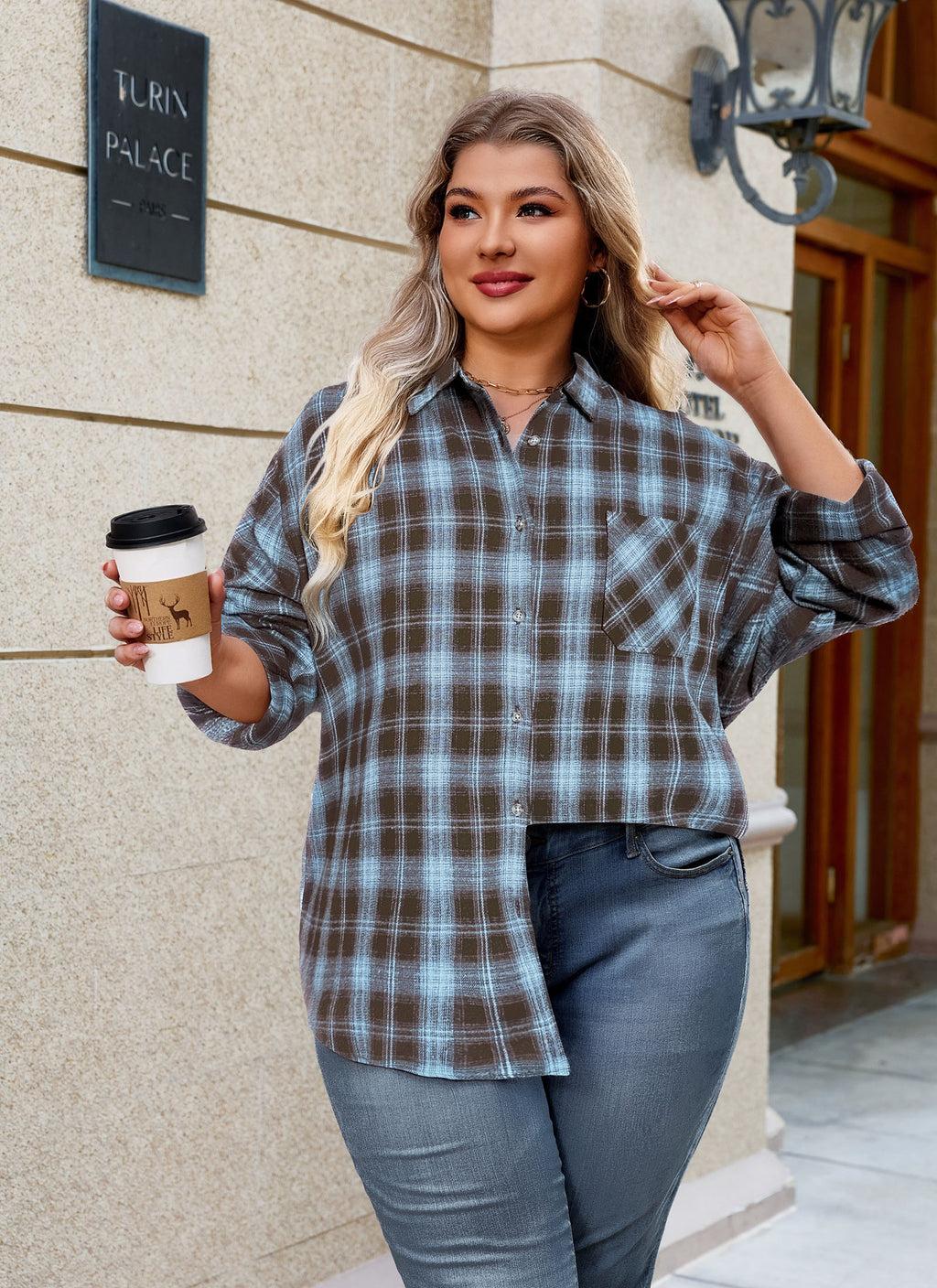 Womens Plus Size Flannel Shirts Long Sleeve Button Down Plaid Shirt Roll Up Oversize Checkered Blouse Top Fall