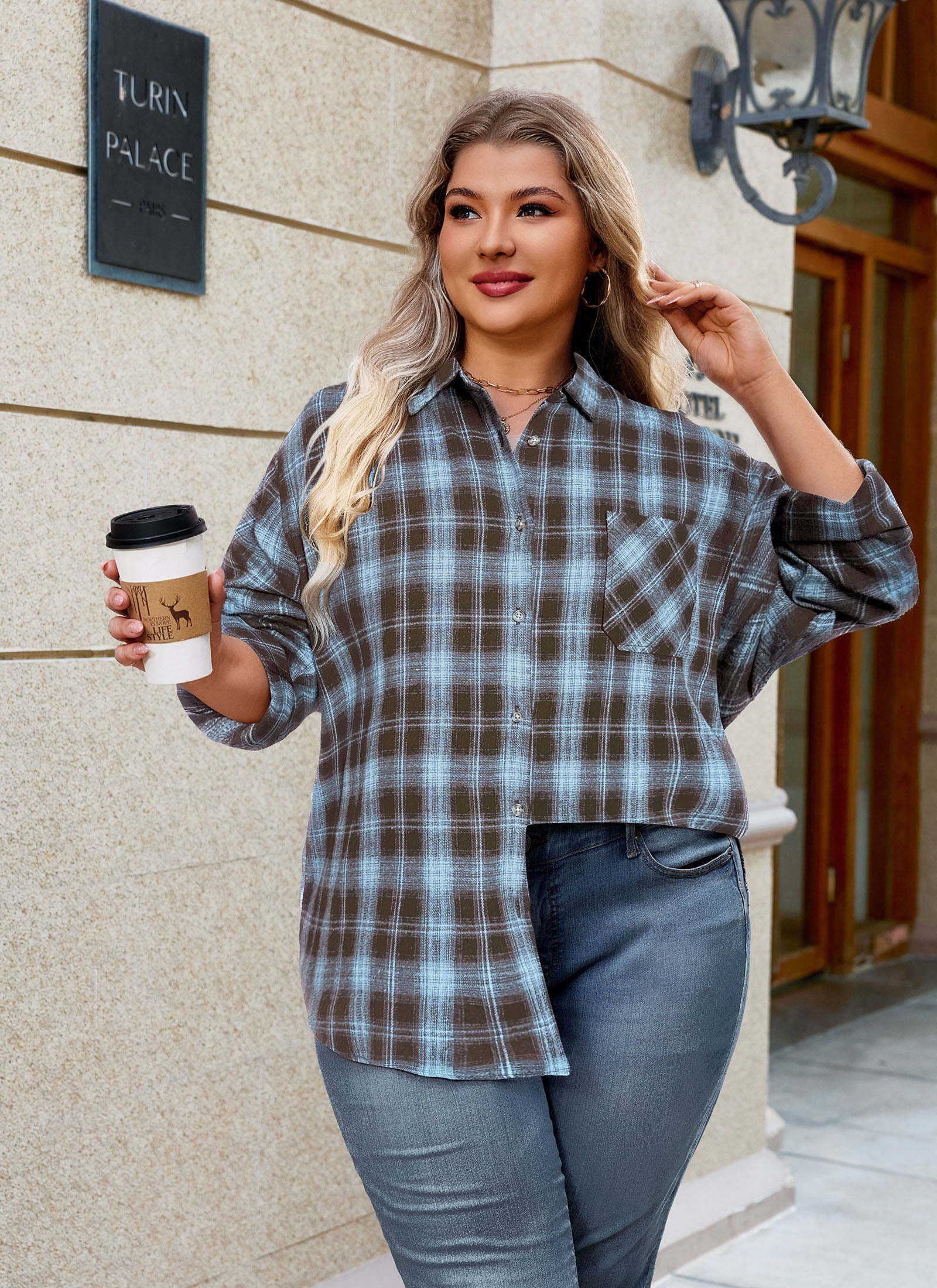Womens Plus Size Flannel Shirts Long Sleeve Button Down Plaid Shirt Roll Up Oversize Checkered Blouse Top Fall