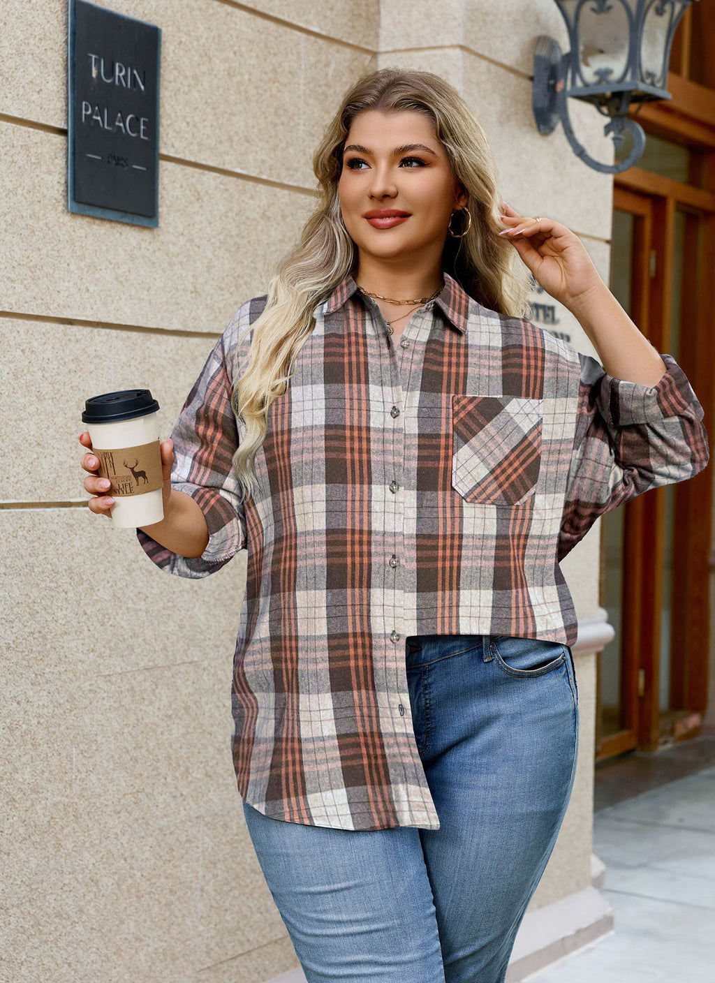 Womens Plus Size Flannel Shirts Long Sleeve Button Down Plaid Shirt Roll Up Oversize Checkered Blouse Top Fall