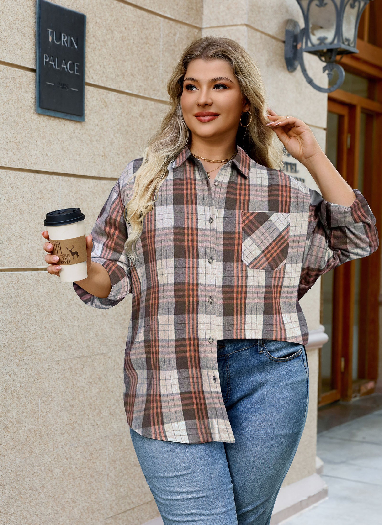 Womens Plus Size Flannel Shirts Long Sleeve Button Down Plaid Shirt Roll Up Oversize Checkered Blouse Top Fall