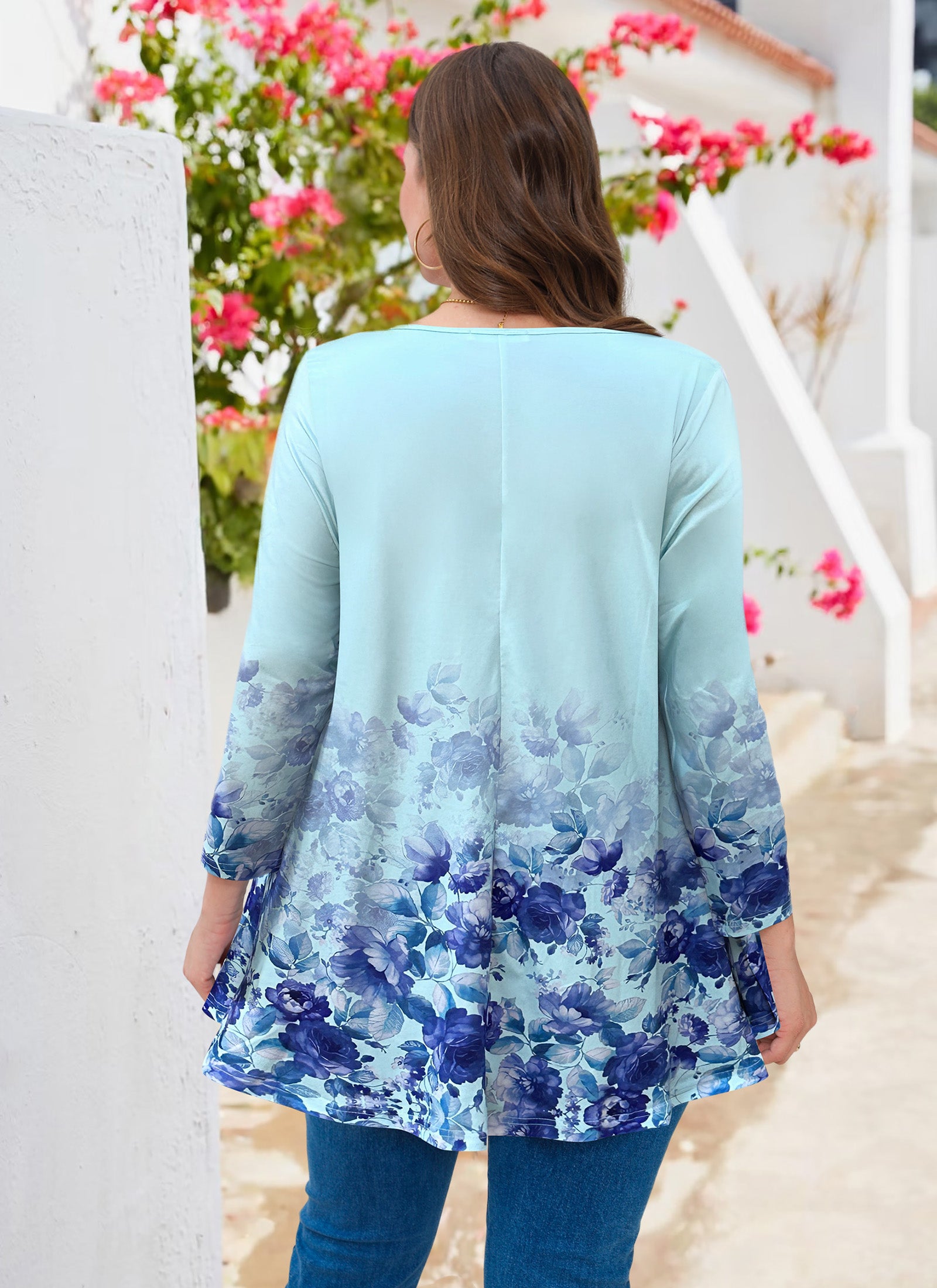 Tunic Tops for Women Plus Size 3/4 Sleeve Crew Neck Swing Flare Loose T-Shirt Blouses to Wear with Leggings