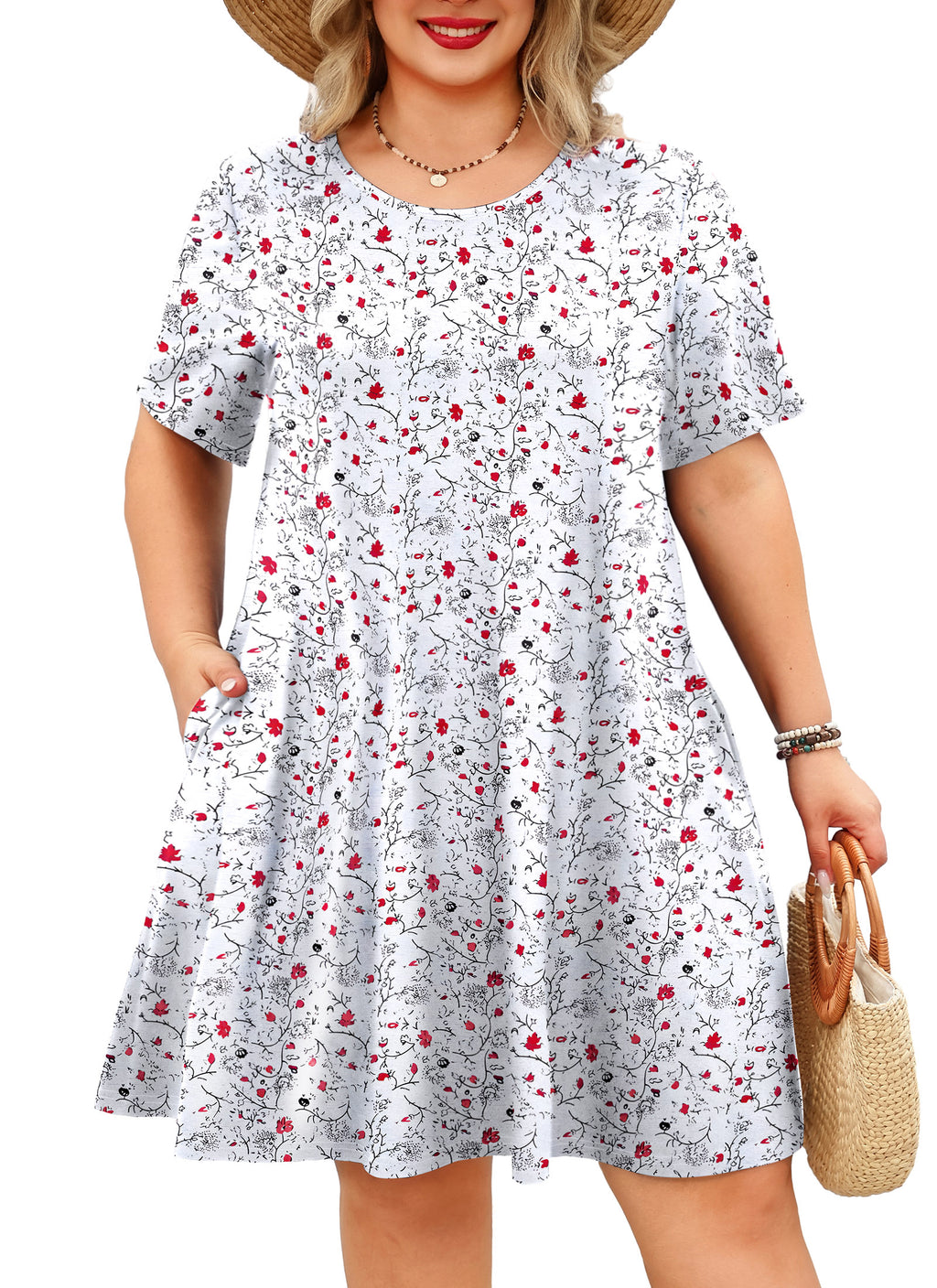 Women's Casual T-Shirt Dress Plus Size Summer Short Sleeve Crewneck Swing Dresses Beach Vacation