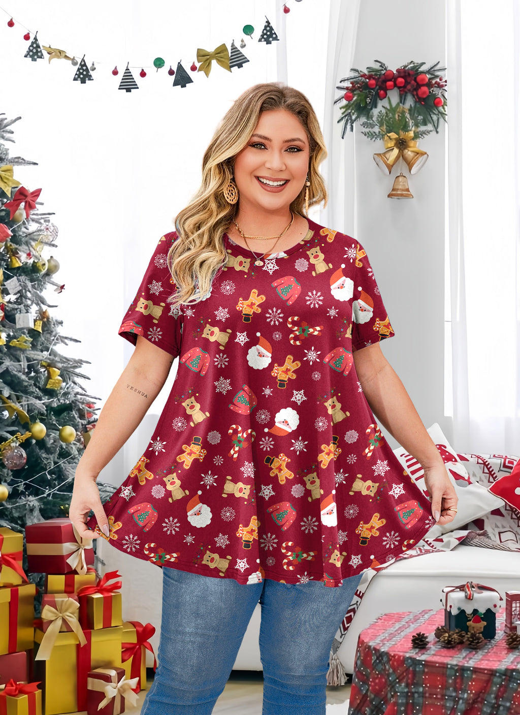 Tunic Tops for Women Plus Size Short Sleeve Crew Neck Swing Flare Loose T-Shirt Blouses to Wear with Leggings