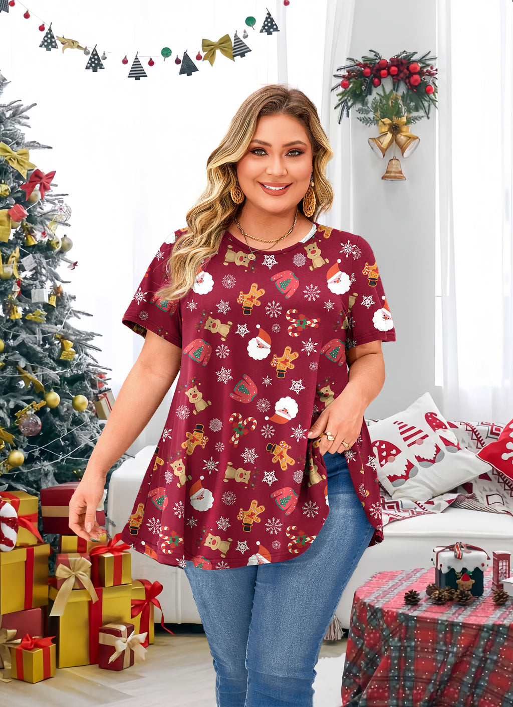 Tunic Tops for Women Plus Size Short Sleeve Crew Neck Swing Flare Loose T-Shirt Blouses to Wear with Leggings