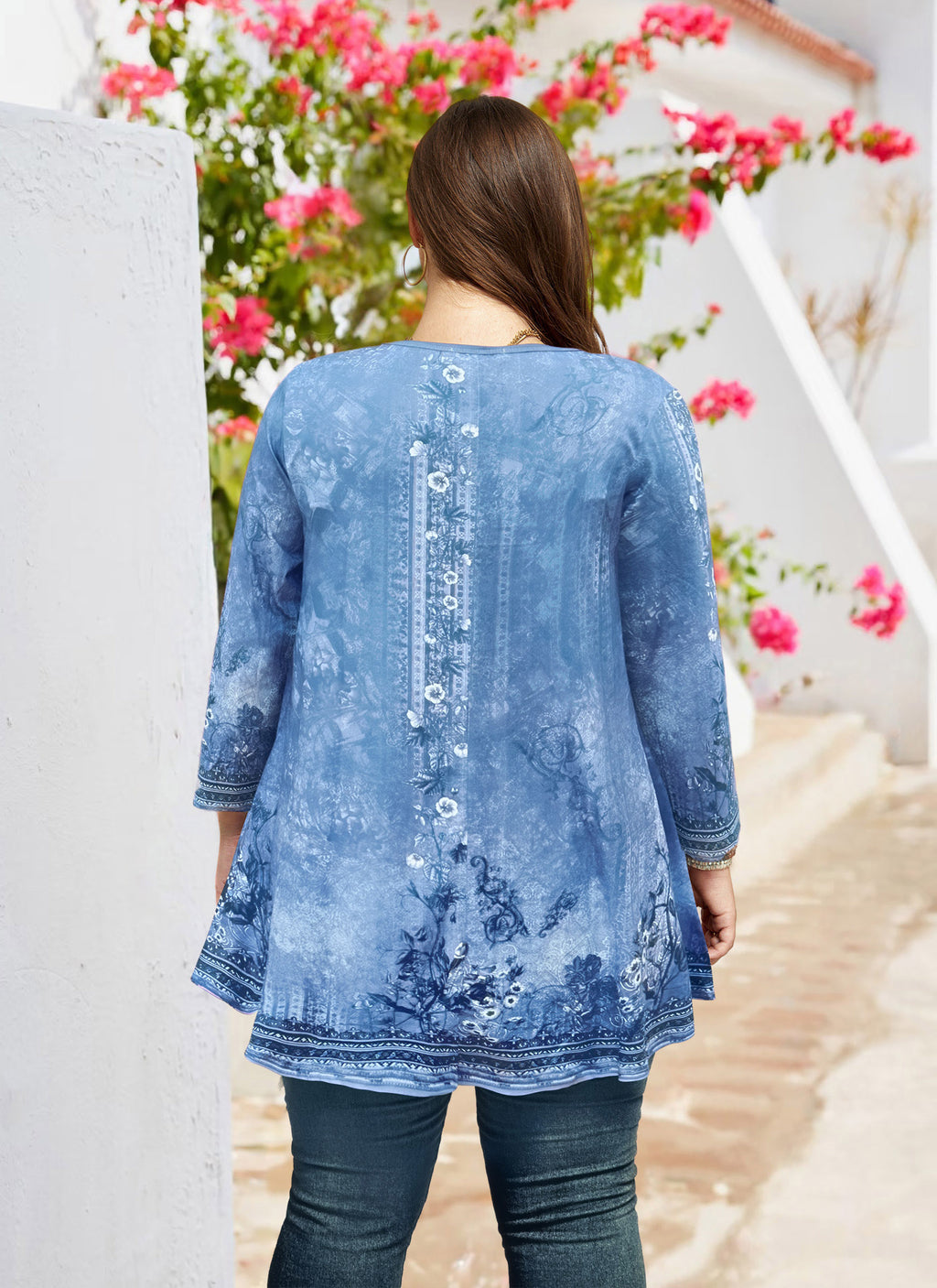 Women's Plus Size Swing Tunic Top | 3/4 Sleeve Flowy Blouse