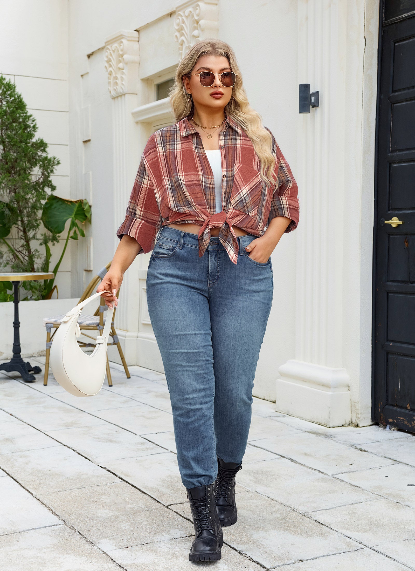 Womens Plus Size Flannel Shirts Long Sleeve Button Down Plaid Shirt Roll Up Oversize Checkered Blouse Top Fall