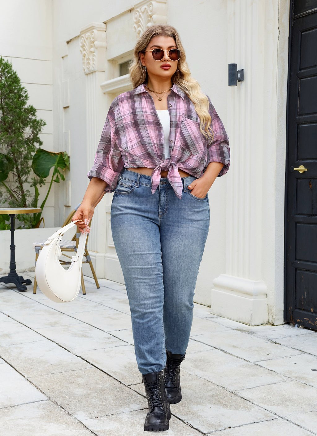 Womens Plus Size Flannel Shirts Long Sleeve Button Down Plaid Shirt Roll Up Oversize Checkered Blouse Top Fall