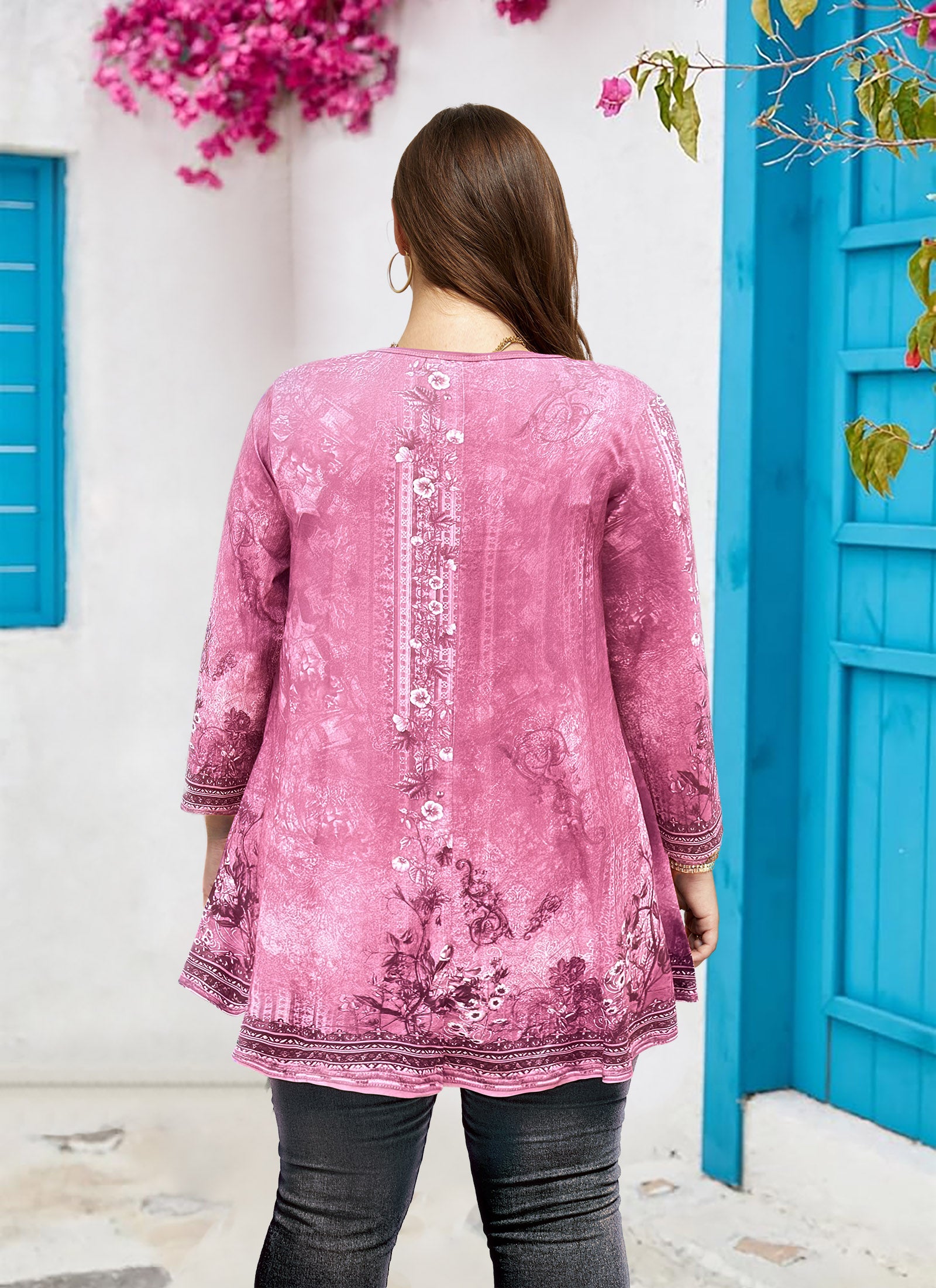 Women's Plus Size Swing Tunic Top | 3/4 Sleeve Flowy Blouse