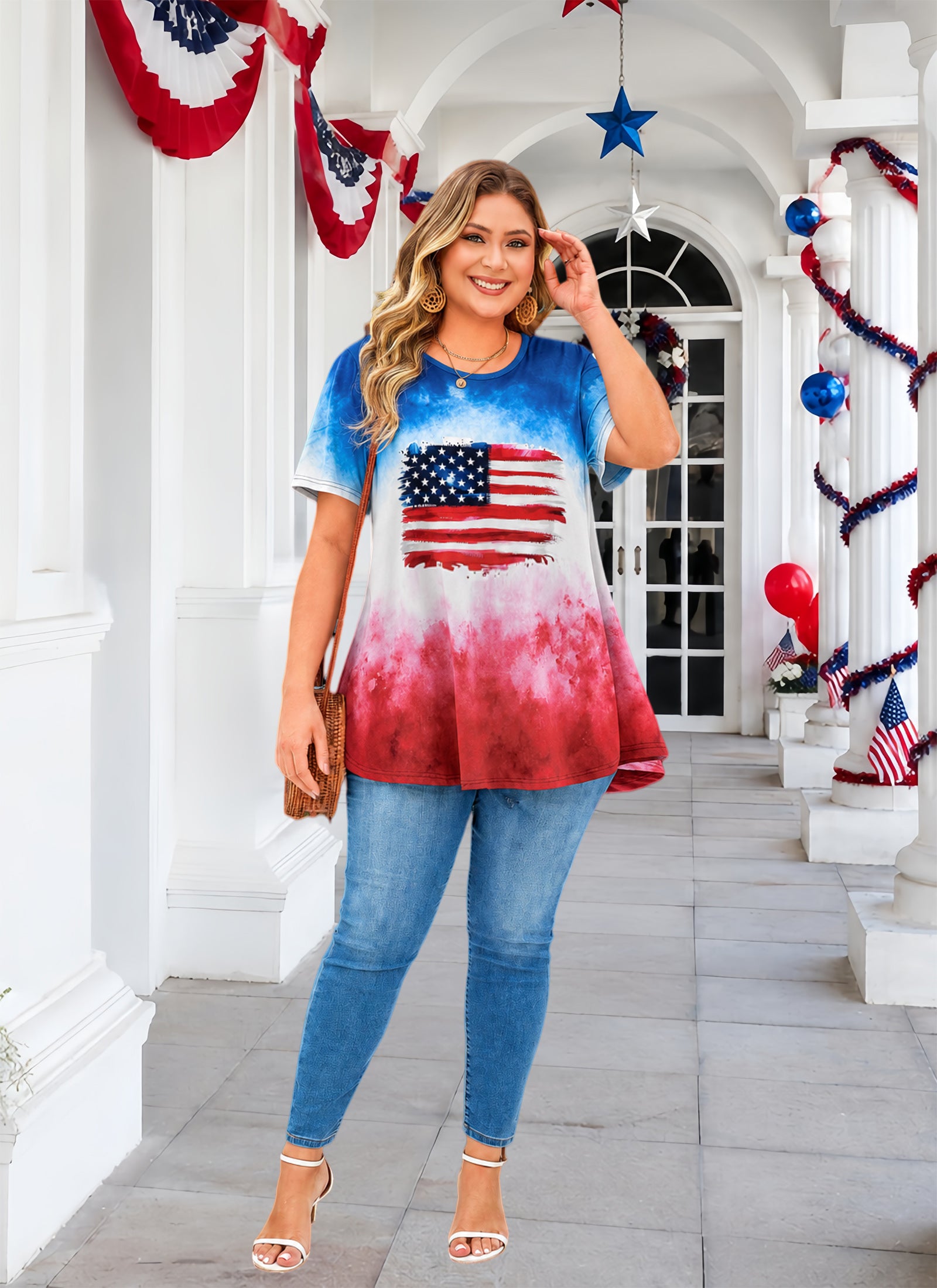 Womens Plus Size Tops Short Sleeve Swing Flare Flowy Tunic Loose Fit Summer Casual Blouses to Wear with Leggings