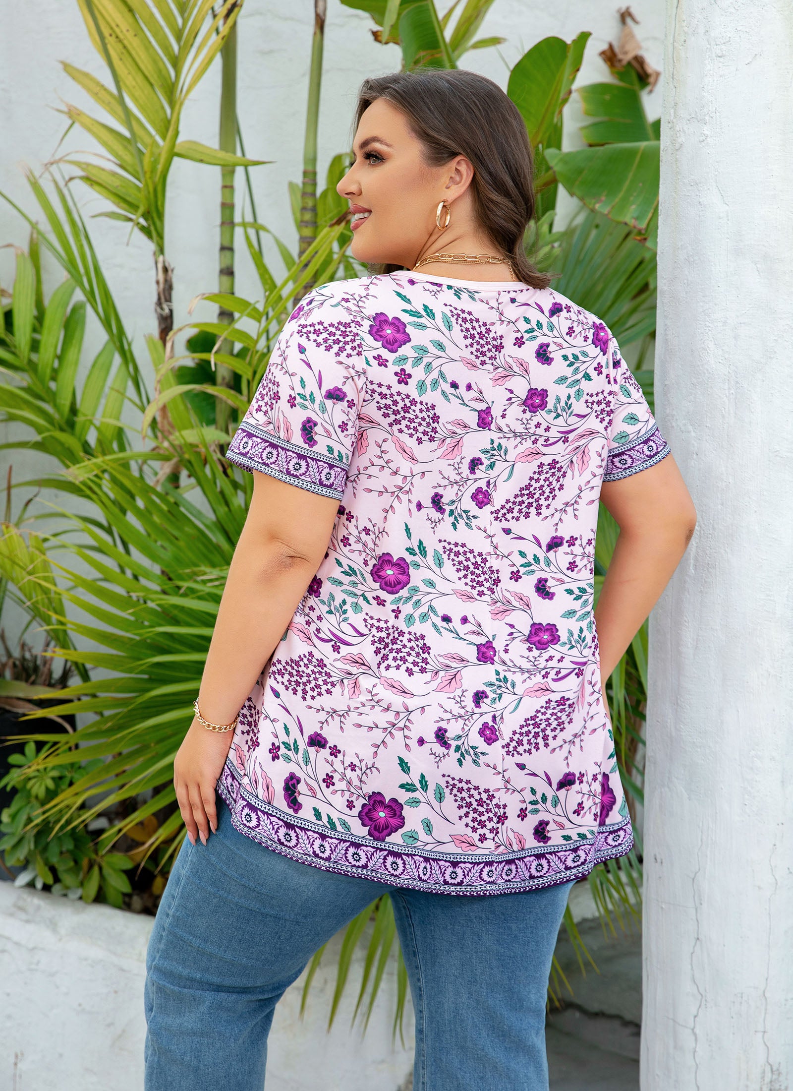 Tunic Tops for Women Plus Size Short Sleeve Crew Neck Swing Flare Loose T-Shirt Blouses to Wear with Leggings