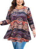 Womens Tunic Tops 3/4 Sleeve Plus Size Crew Neck Swing Flare Loose Fit T-Shirt Blouses to Wear with Leggings