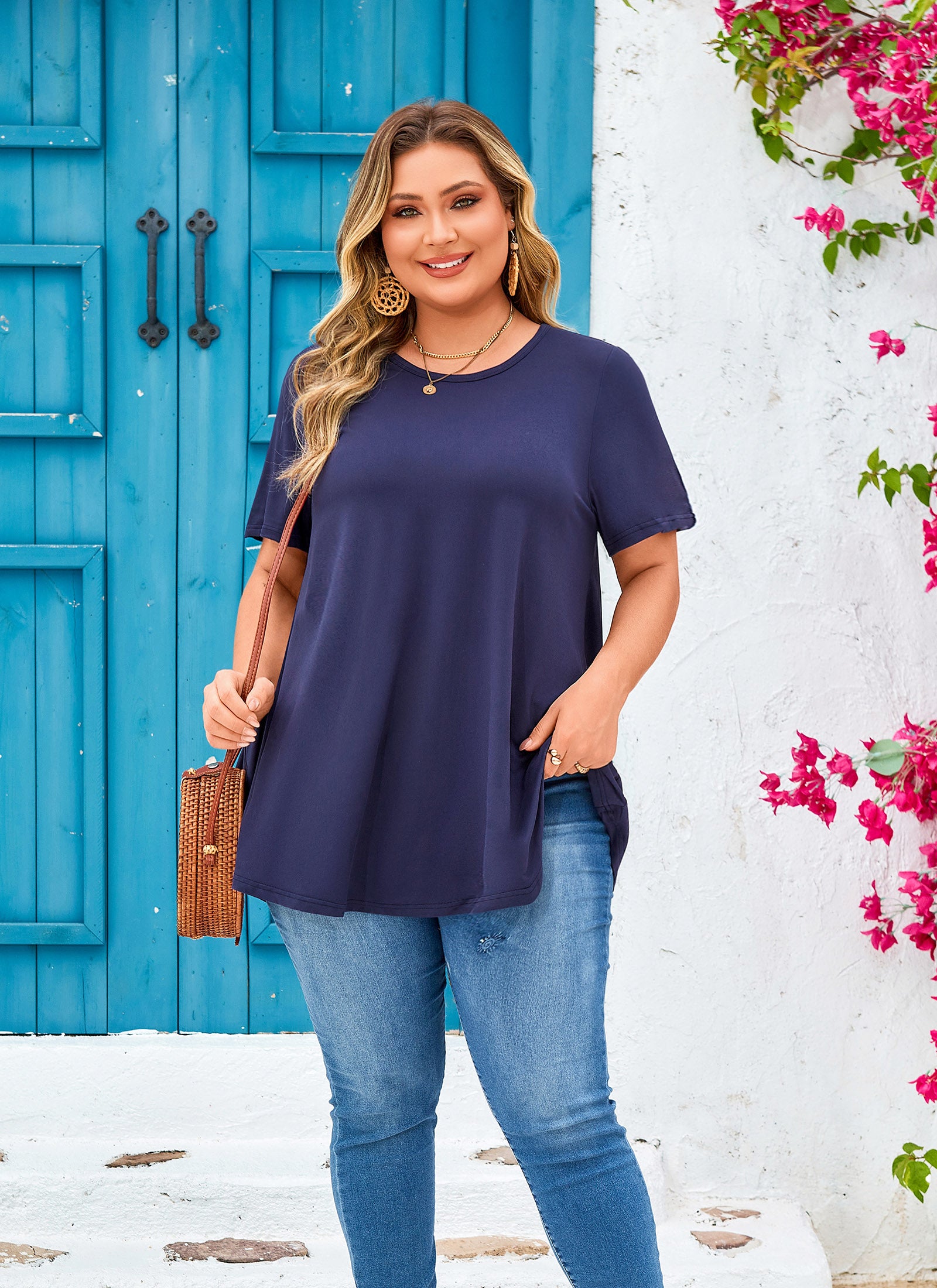 Womens Plus Size Tops Short Sleeve Swing Flare Flowy Tunic Loose Fit Summer Casual Blouses to Wear with Leggings