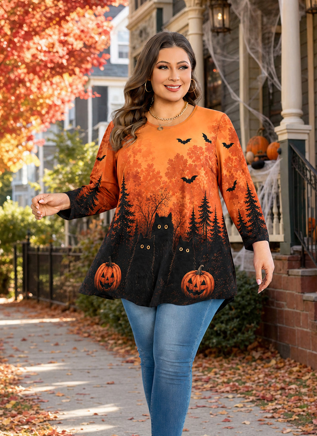 Women's Plus Size Swing Tunic Top | 3/4 Sleeve Flowy Blouse