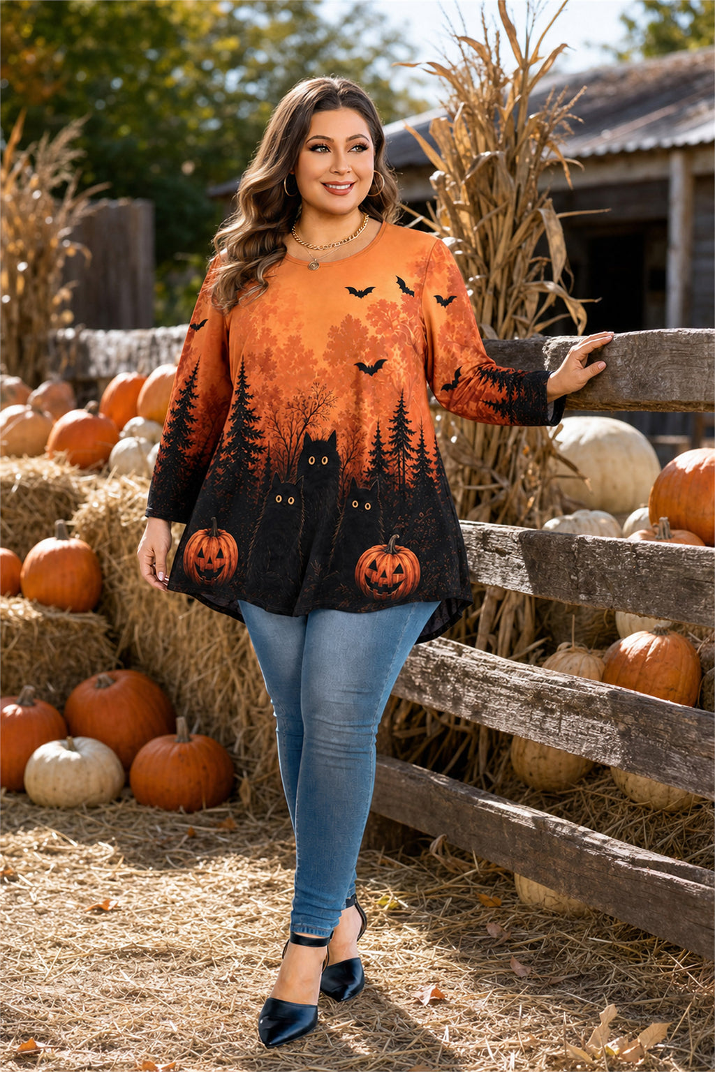 Women's Plus Size Swing Tunic Top | 3/4 Sleeve Flowy Blouse