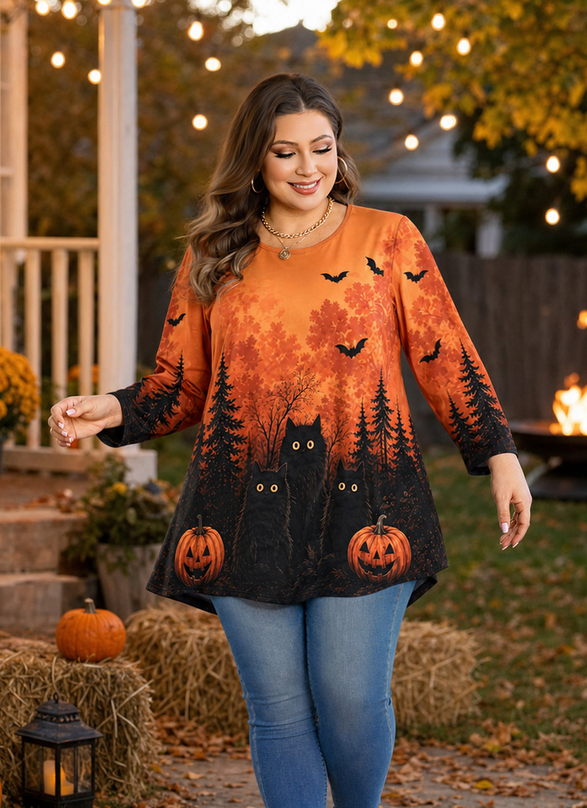 Women's Plus Size Swing Tunic Top | 3/4 Sleeve Flowy Blouse
