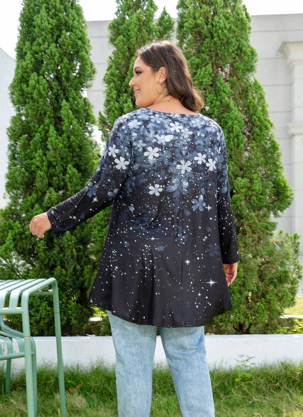 Womens Tunic 3/4 Sleeve Plus Size Tops Crew Neck Swing Flowy Loose Fit T-Shirt Blouses to Wear with Leggings