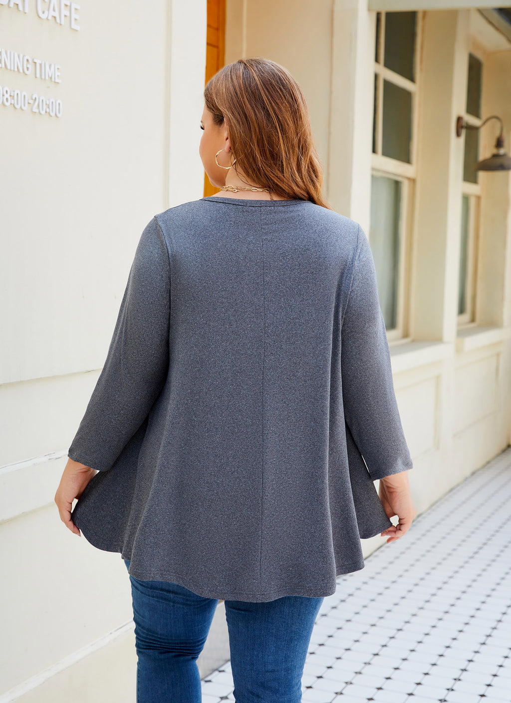 Womens Tunic Tops 3/4 Sleeve Plus Size Crew Neck Swing Flare Loose Fit T-Shirt Blouses to Wear with Leggings