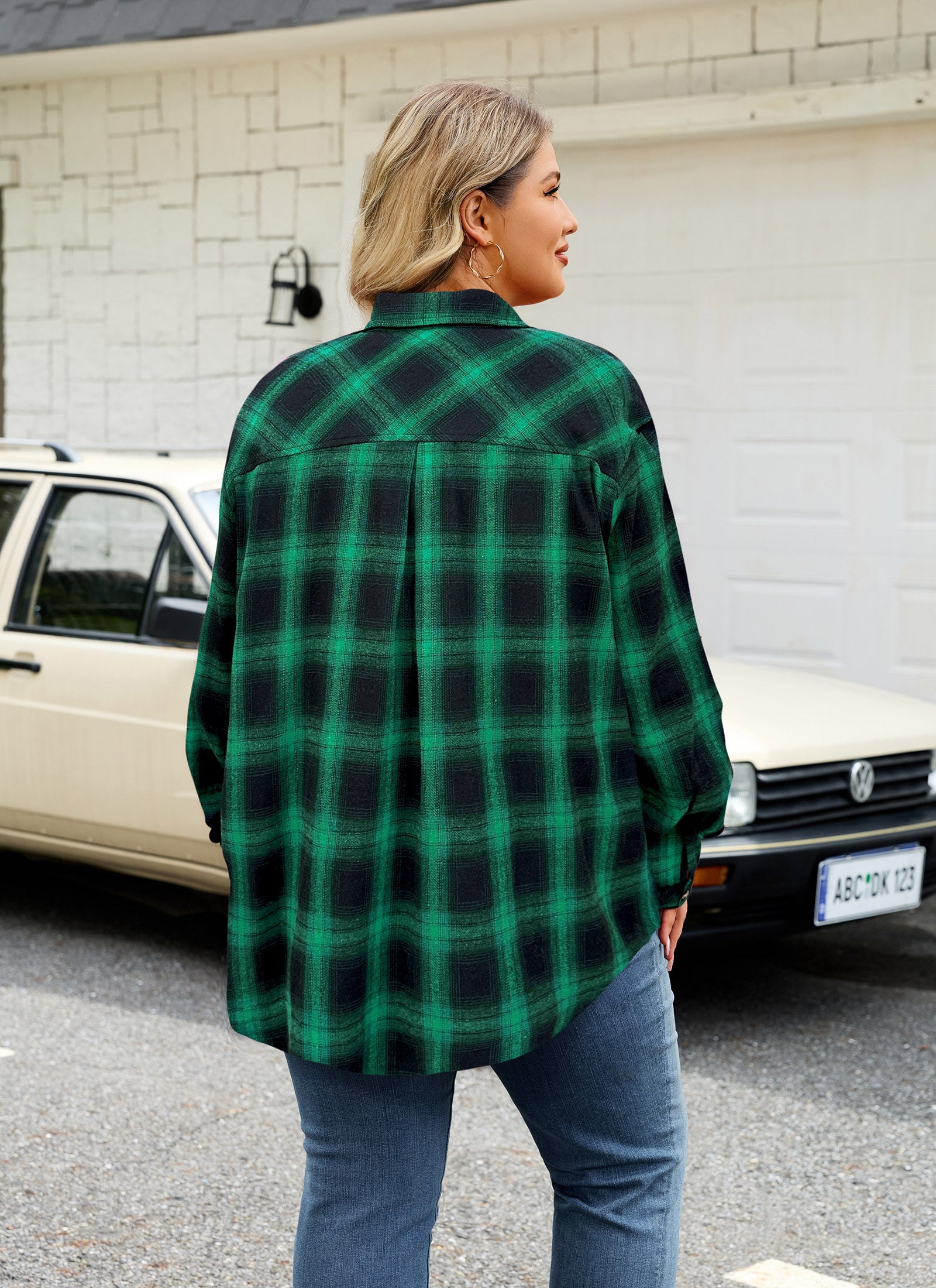 Womens Plus Size Flannel Shirts Long Sleeve Button Down Plaid Shirt Roll Up Oversize Checkered Blouse Top Fall