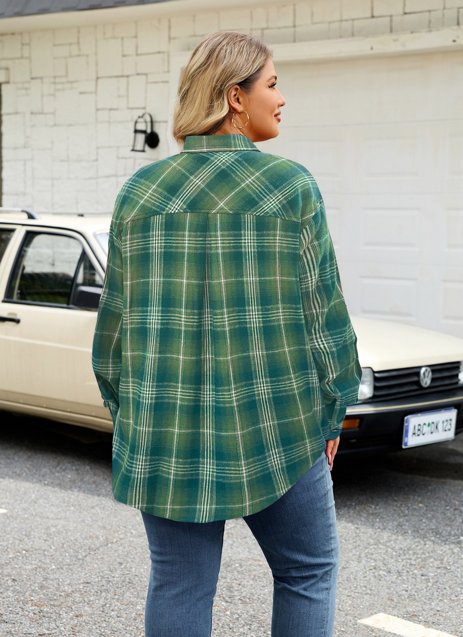 Womens Plus Size Flannel Shirts Long Sleeve Button Down Plaid Shirt Roll Up Oversize Checkered Blouse Top Fall