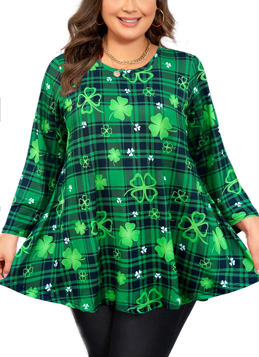 Tunic Tops for Women Plus Size 3/4 Sleeve Crew Neck Swing Flare Loose T-Shirt Blouses to Wear with Leggings