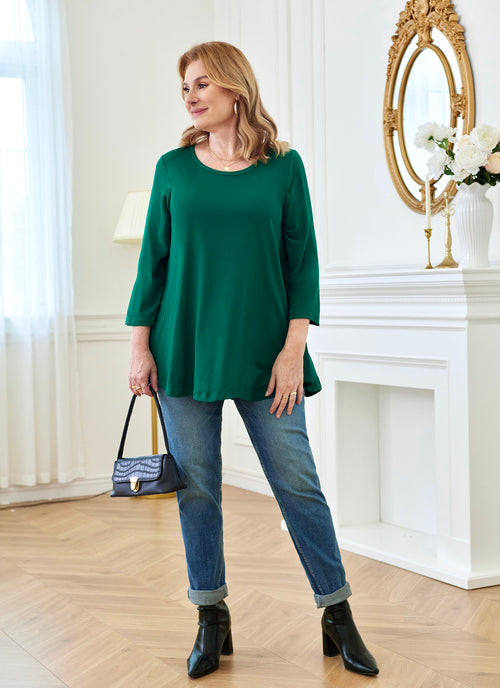 Tunic Tops for Women Plus Size 3/4 Sleeve Crew Neck Swing Flare Loose T-Shirt Blouses to Wear with Leggings