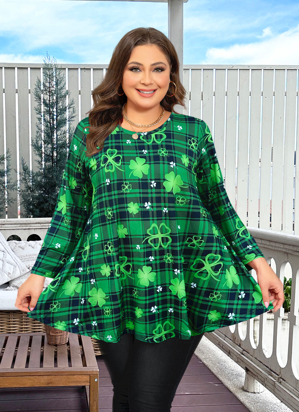Tunic Tops for Women Plus Size 3/4 Sleeve Crew Neck Swing Flare Loose T-Shirt Blouses to Wear with Leggings
