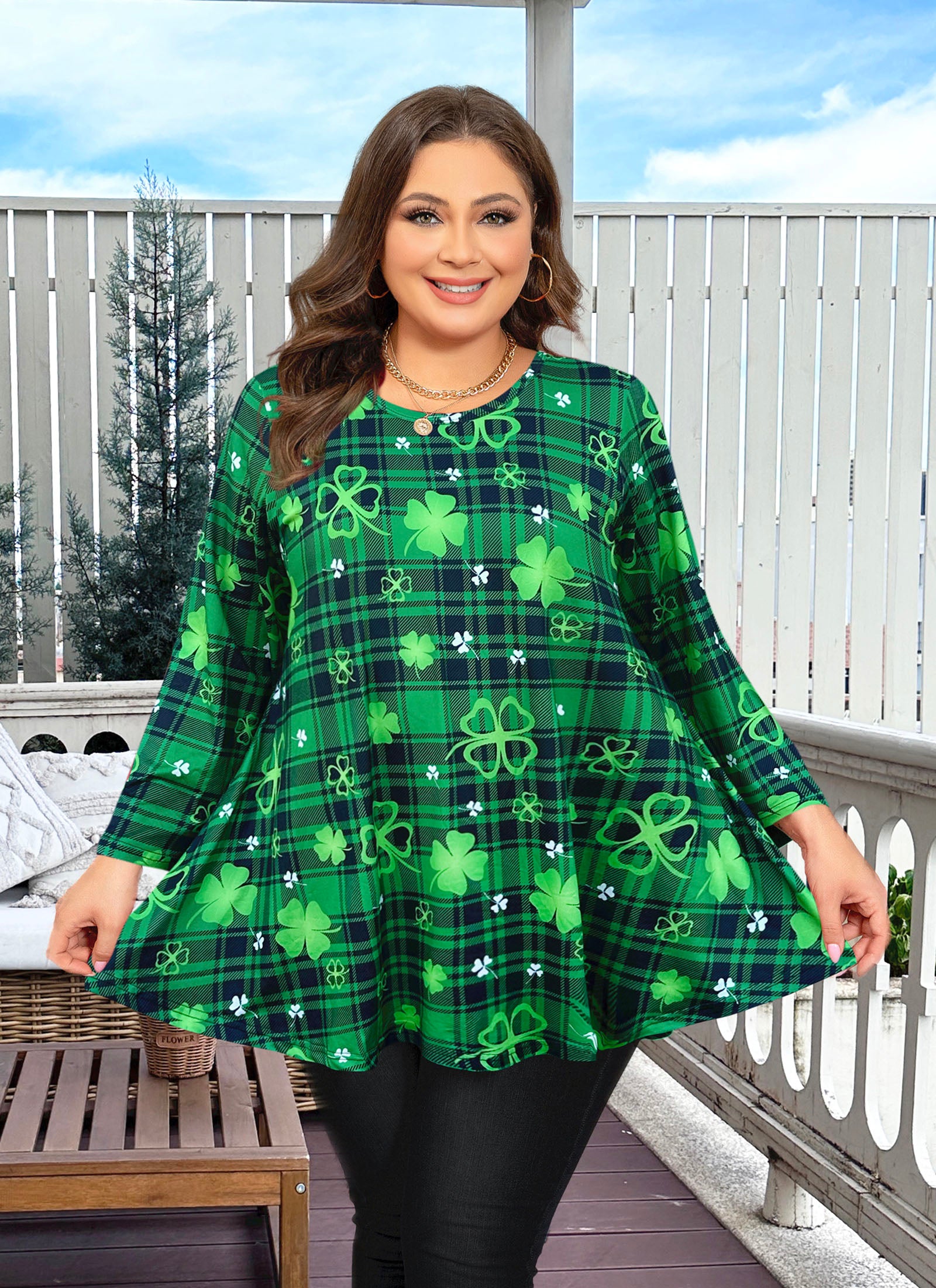 Tunic Tops for Women Plus Size 3/4 Sleeve Crew Neck Swing Flare Loose T-Shirt Blouses to Wear with Leggings