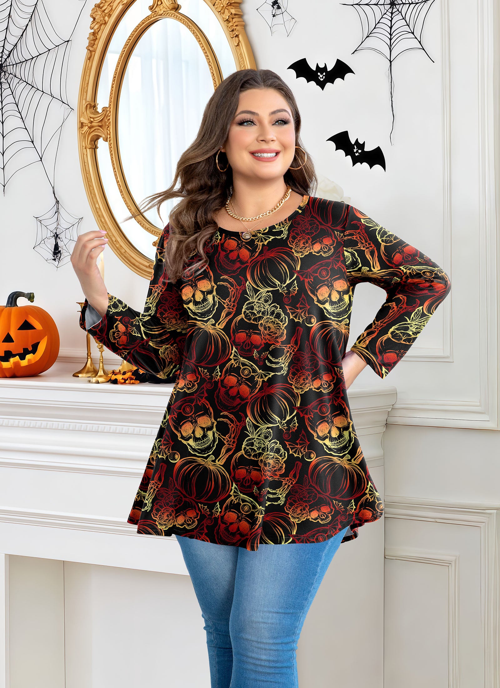 Womens Tunic 3/4 Sleeve Plus Size Tops Crew Neck Swing Flowy Loose Fit T-Shirt Blouses to Wear with Leggings