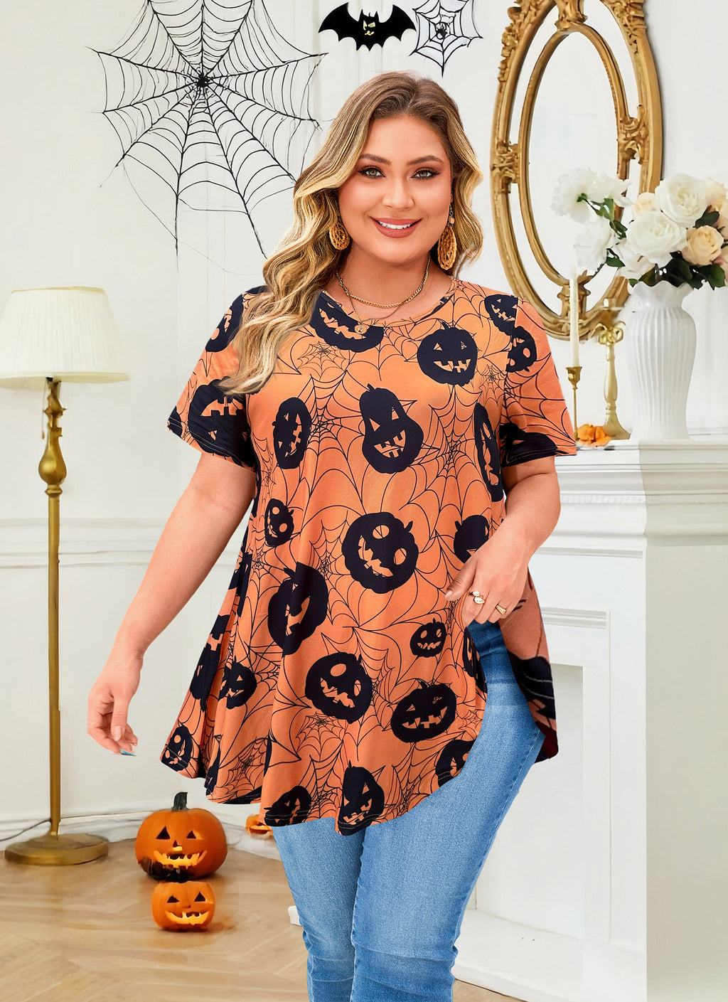 Tunic Tops for Women Plus Size Short Sleeve Crew Neck Swing Flare Loose T-Shirt Blouses to Wear with Leggings