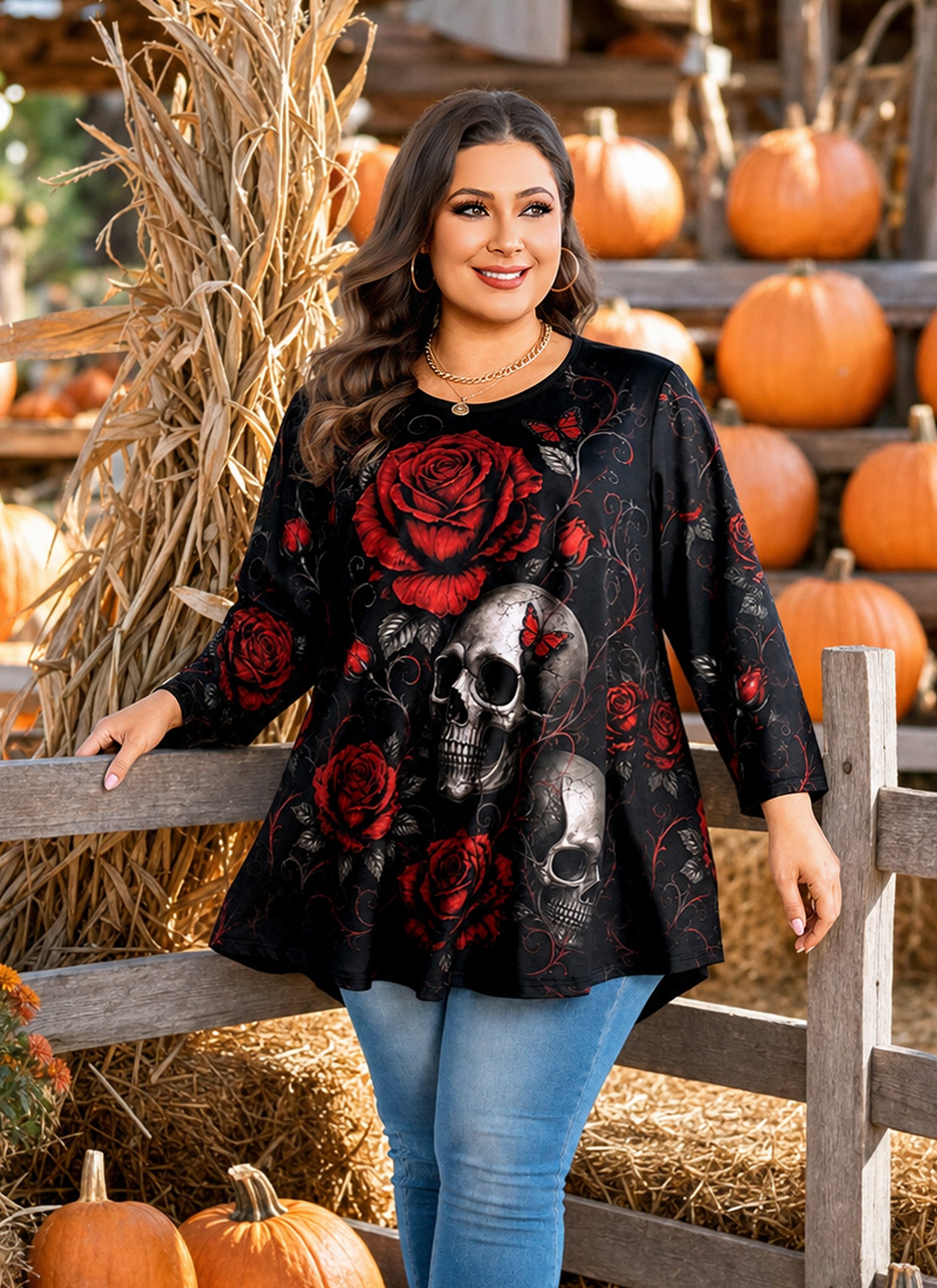 Women's Plus Size Swing Tunic Top | 3/4 Sleeve Flowy Blouse