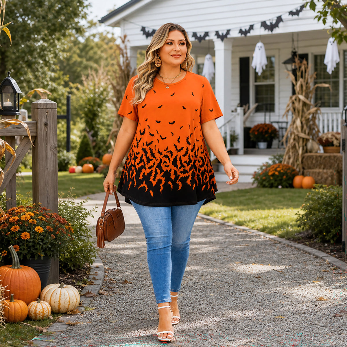 Tunic Tops for Women Plus Size Short Sleeve Crew Neck Swing Flare Loose T-Shirt Blouses to Wear with Leggings
