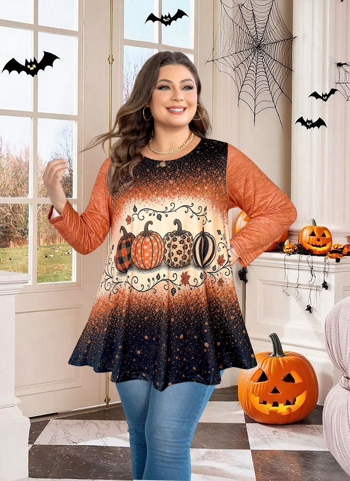 Plus Size Tops Womens Swing Tunic 3/4 Sleeve Flowy Long Blouses