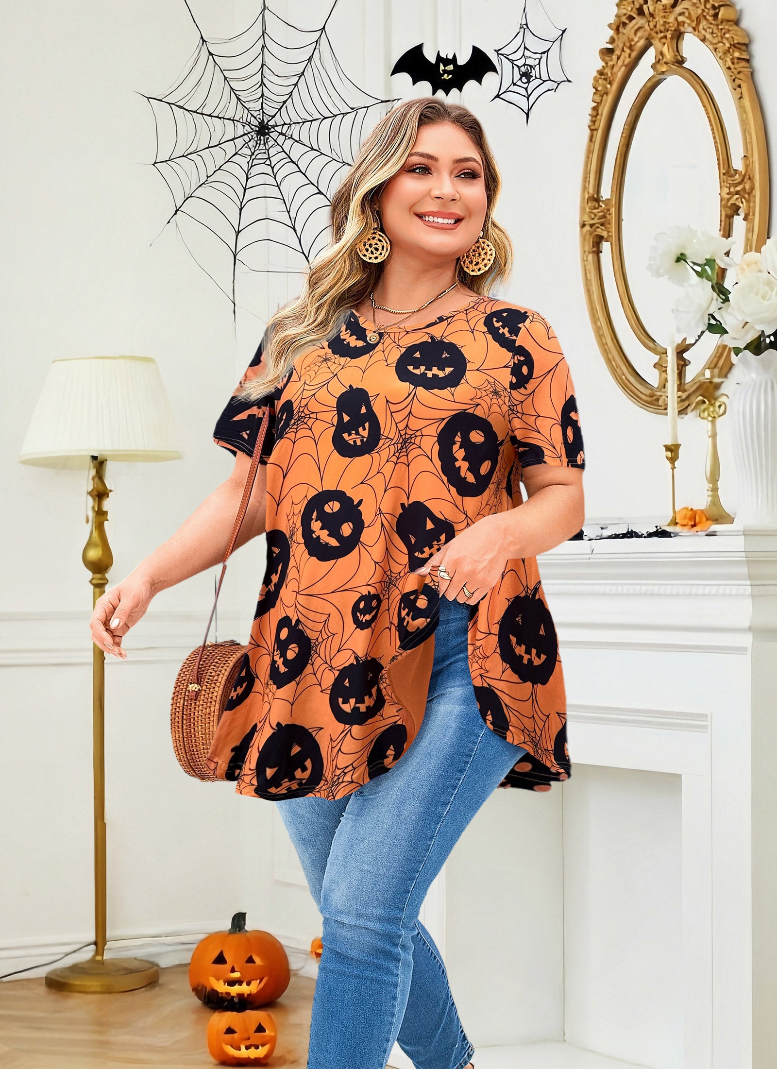 Tunic Tops for Women Plus Size Short Sleeve Crew Neck Swing Flare Loose T-Shirt Blouses to Wear with Leggings
