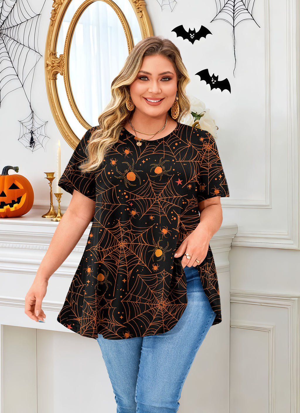 Womens Plus Size Tops Short Sleeve Swing Flare Flowy Tunic Loose Fit Summer Casual Blouses to Wear with Leggings