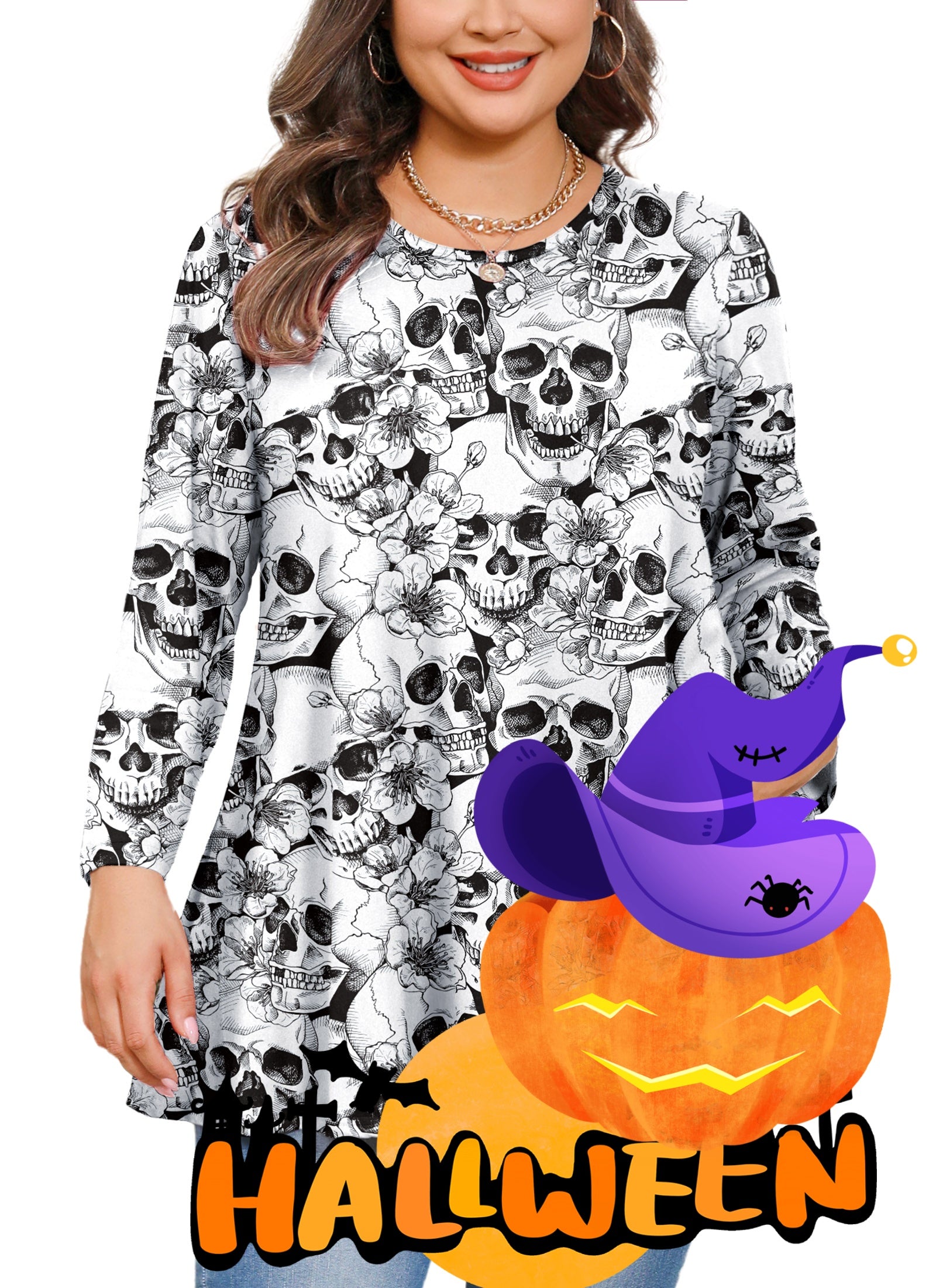 Womens Tunic Tops 3/4 Sleeve Plus Size Crew Neck Swing Flare Loose Fit T-Shirt Blouses to Wear with Leggings
