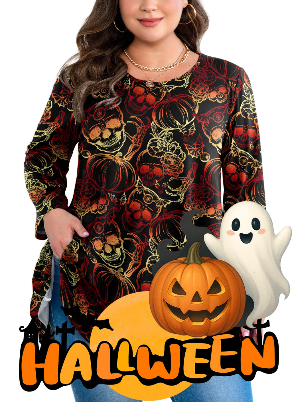 Womens Tunic 3/4 Sleeve Plus Size Tops Crew Neck Swing Flowy Loose Fit T-Shirt Blouses to Wear with Leggings