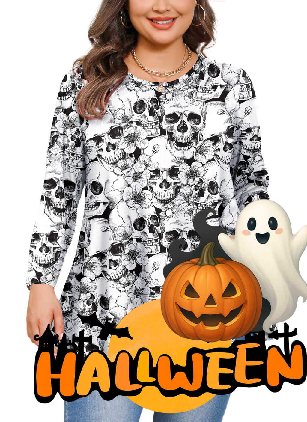 Womens Tunic Tops 3/4 Sleeve Plus Size Crew Neck Swing Flare Loose Fit T-Shirt Blouses to Wear with Leggings