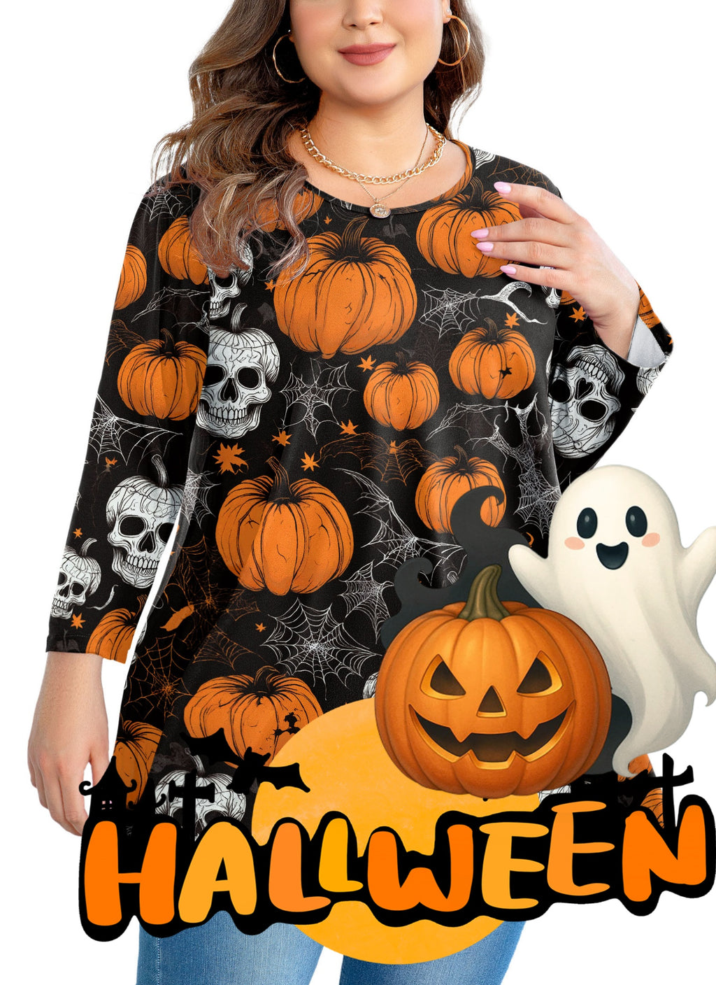 Womens Tunic 3/4 Sleeve Plus Size Tops Crew Neck Swing Flowy Loose Fit T-Shirt Blouses to Wear with Leggings