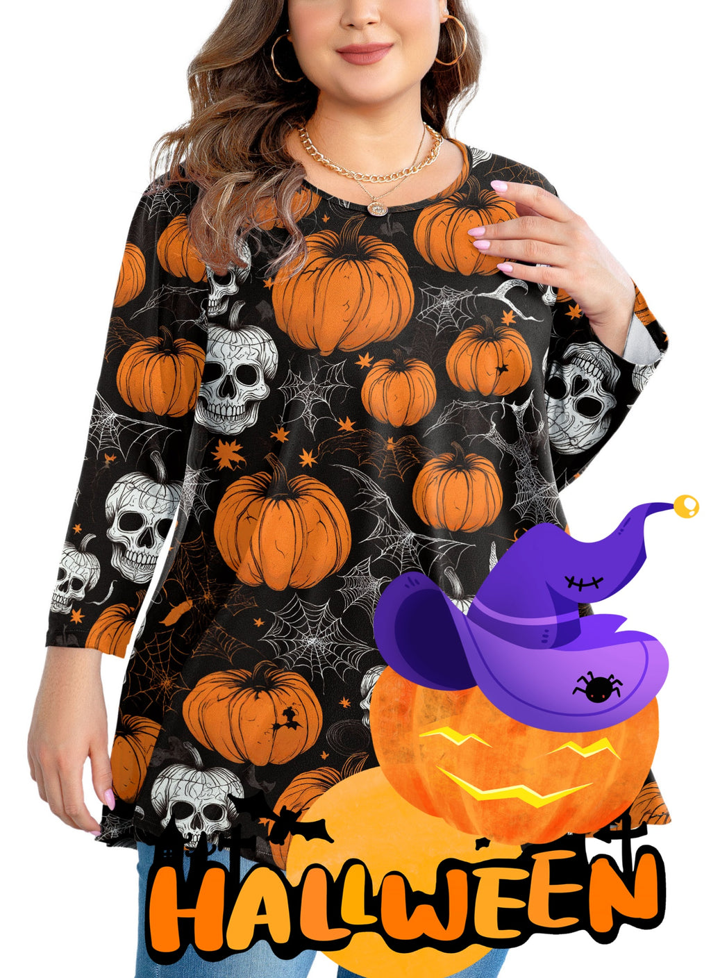 Womens Tunic 3/4 Sleeve Plus Size Tops Crew Neck Swing Flowy Loose Fit T-Shirt Blouses to Wear with Leggings