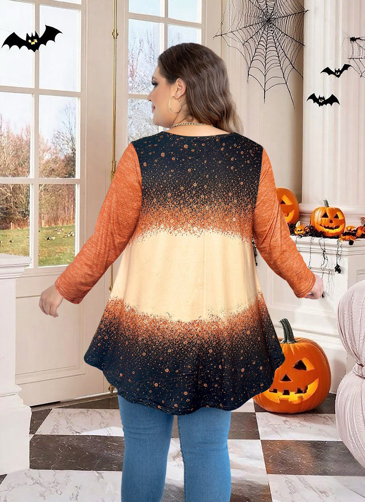 Plus Size Tops Womens Swing Tunic 3/4 Sleeve Flowy Long Blouses